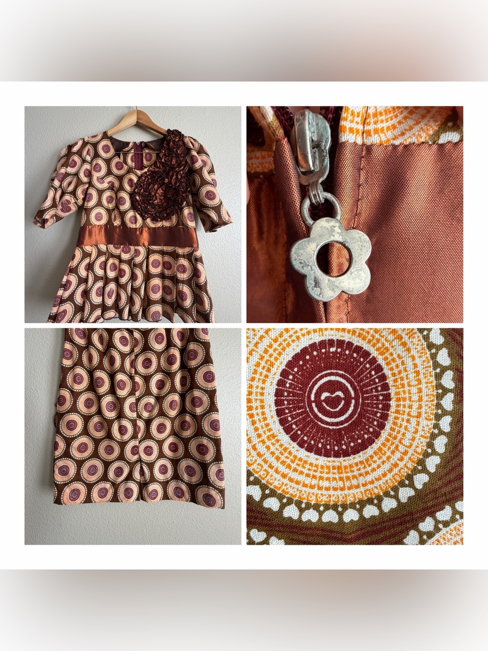 VTG 90s Handmade Mod Geometric Peplum Top Skirt Set Retro 70s Style